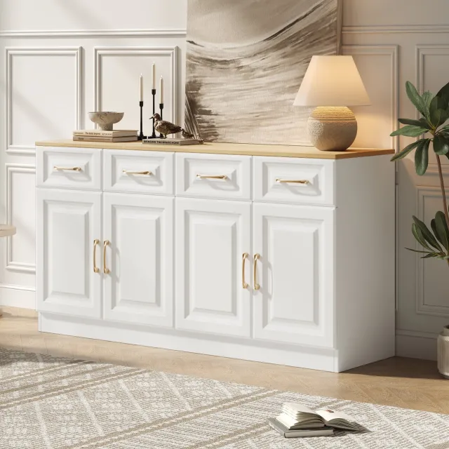 Maisentiel Buffetkast 140 cm breed – wit en eikenkleurig – 4 lades en 4 deuren