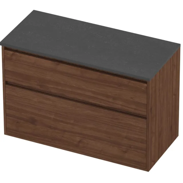 Proline Deck Badmeubelset Hardsteen Greeploos Asymmetrisch 100x46x67 cm Blue Stone Indian Walnut Houtlook