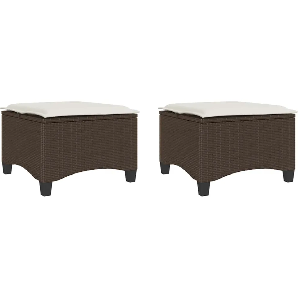 vidaXL Tuinkrukken met kussens 2 st 55x55x36 cm poly rattan bruin