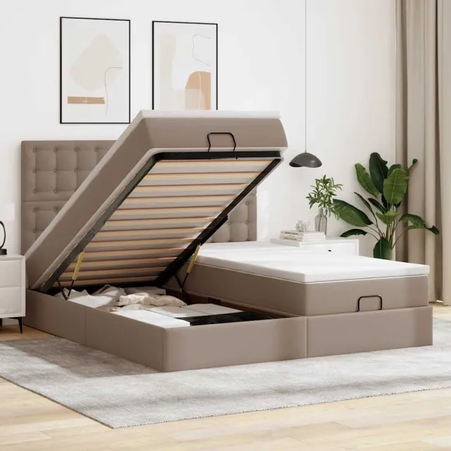 vidaXL Bed poef met matrassen en LED's 180x200cm kunstleer bruin