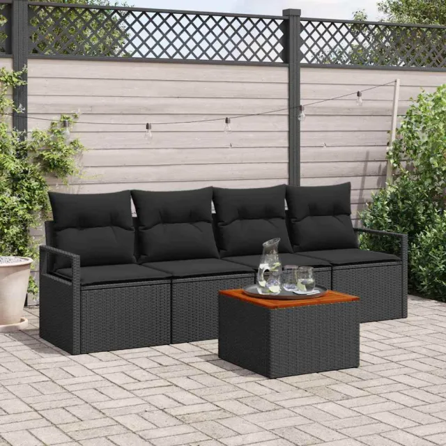 vidaXL Tuinbankenset 5 st Zwart poly rattan