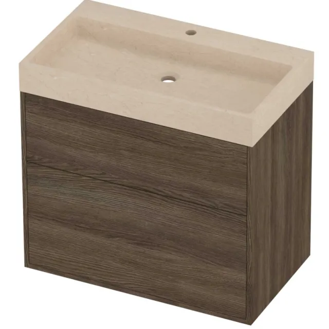 Proline Evoli Badmeubelset Hardsteen Loft 1 Kraangat Voor Grepen 80x46x75 cm Sand Stone Vital Oak Eiken