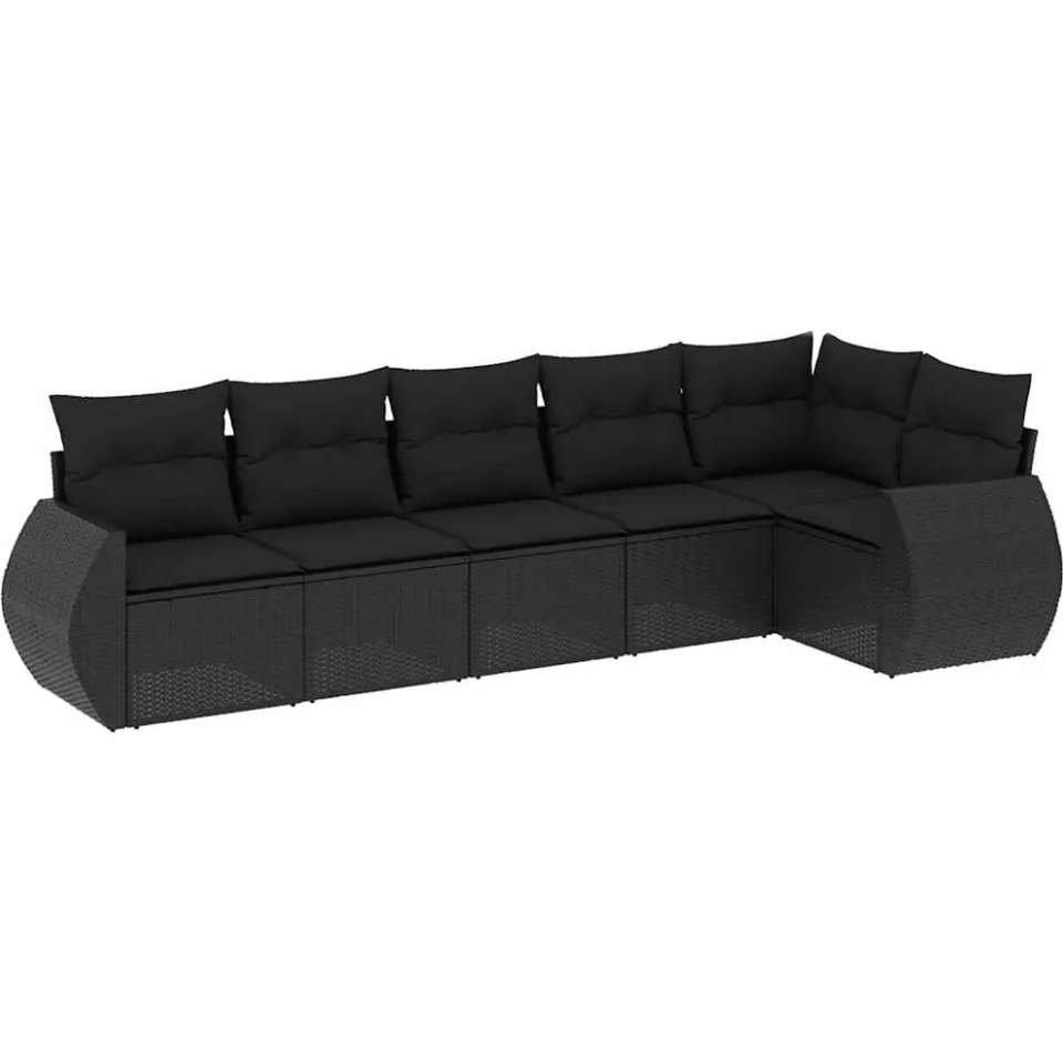 vidaXL 6-delige Loungeset met kussens poly rattan zwart, foto 3