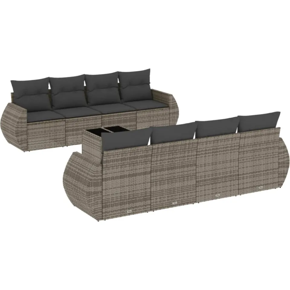 vidaXL 9-delige Loungeset met kussens poly rattan grijs, foto 3