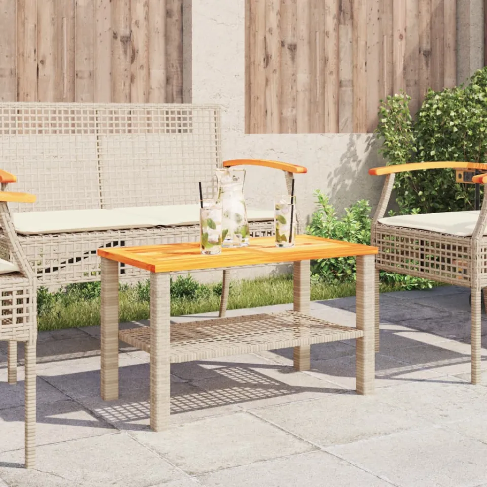 vidaXL Tuintafel 70x38x42 cm poly rattan en acaciahout beige, foto 3