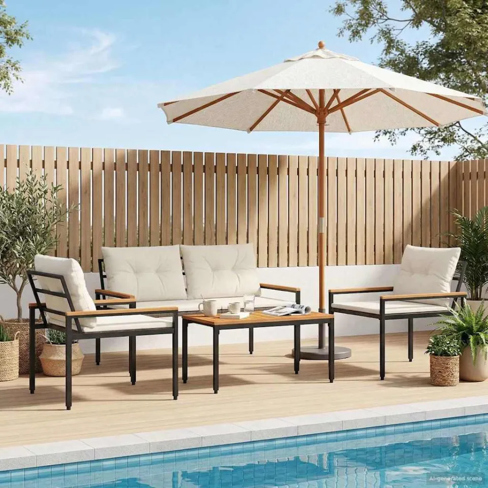 vidaXL tuinmeubelset 4 st 4-zits Crèmewit poly rattan, foto 3