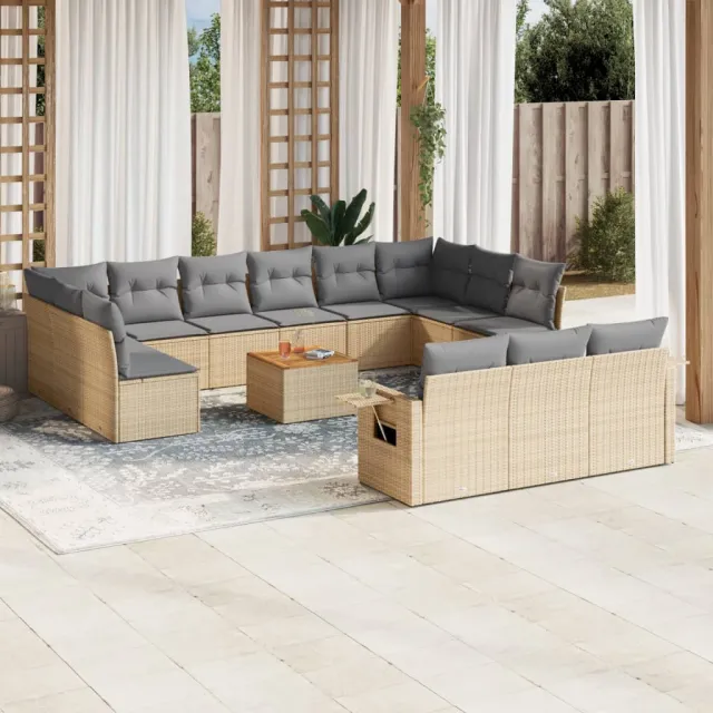 vidaXL 14-delige Loungeset met kussens poly rattan gemengd beige
