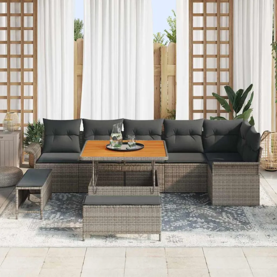 vidaXL Tuinbankenset 9 st Grijs poly rattan, foto 3