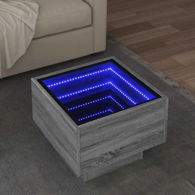 vidaXL Bijzettafel met LED 40x40x30 cm bewerkt hout grijs sonoma eiken, foto 2