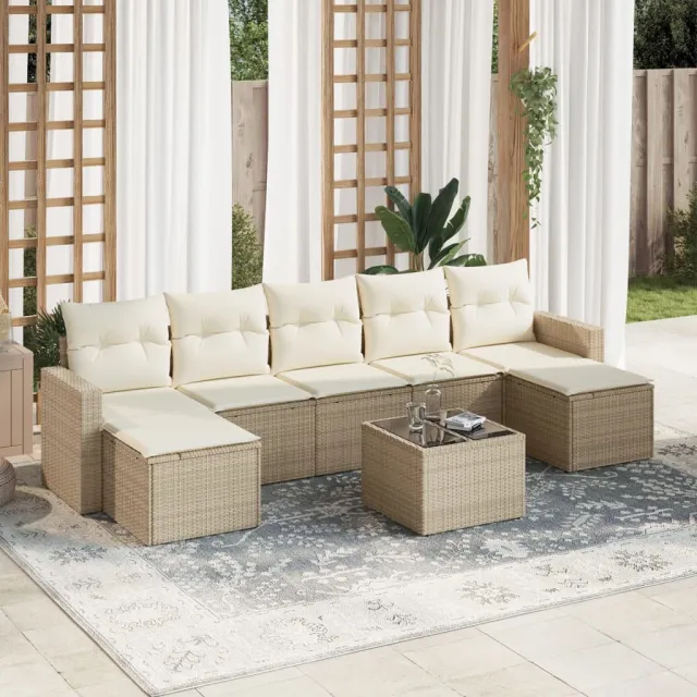 vidaXL 8-delige Loungeset met kussens poly rattan beige, foto 2
