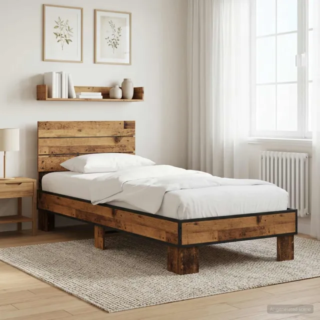 vidaXL Bedframe met Hoofdeinde Oud hout 80 x 200 cm Bewerkt hout Bruin