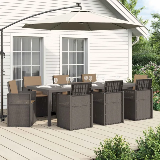 vidaXL Tuin eettafelset 9 st 8-zits Lichtgrijs en Taupe PP, foto 2