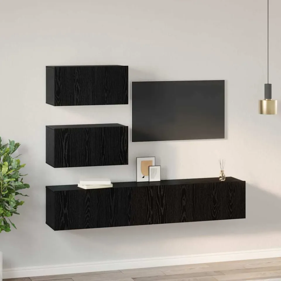 vidaXL Tv-meubelset 4 st 80 x 30 x 30 cm Zwart eiken, foto 4