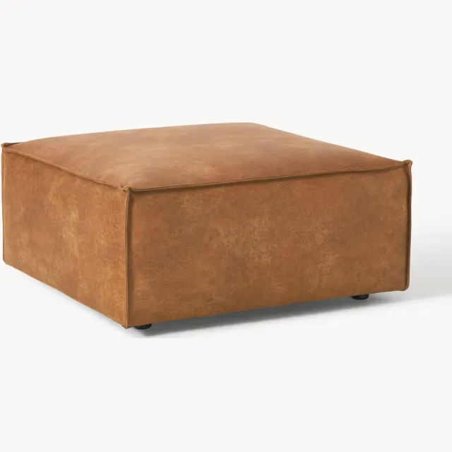 Westwing Collection Leren poef Lennon bruin