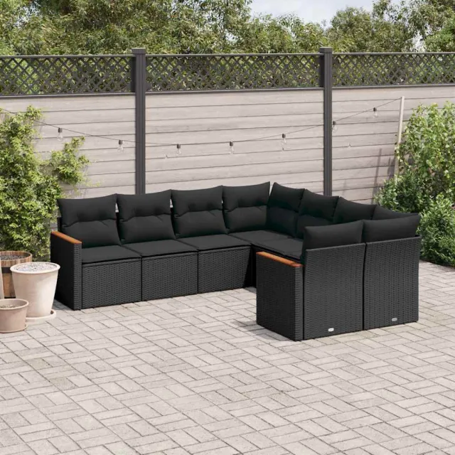 vidaXL 8-delige Loungeset met kussens poly rattan zwart, foto 2