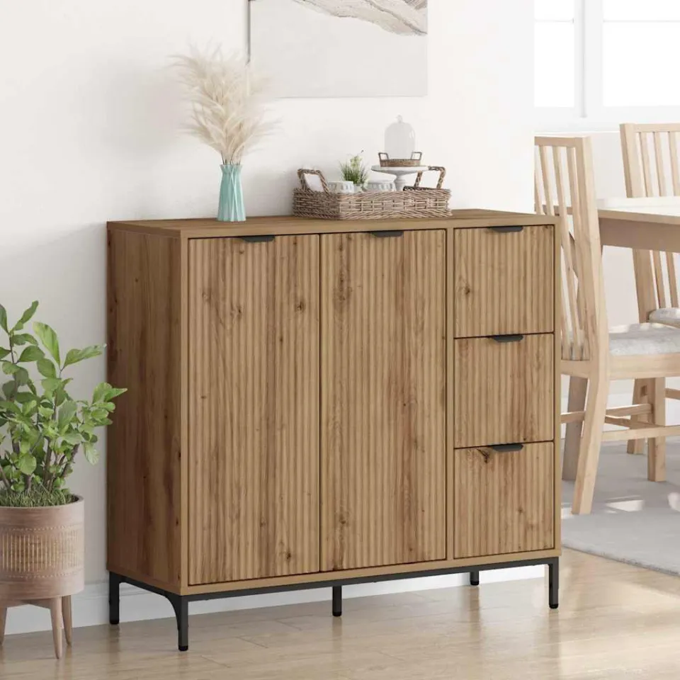 vidaXL Dressoir Artisan Eiken 89,5 x 33 x 82 cm Bewerkt hout, foto 4