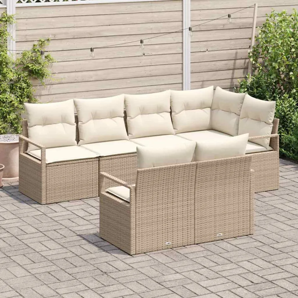 vidaXL Tuinbankenset 7 st Beige en Wit poly rattan, foto 3