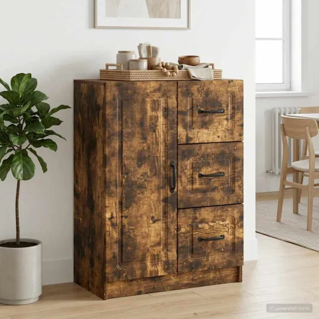 vidaXL Dressoir met lade Gerookt eiken 66 x 34,5 x 87 cm Bewerkt hout Bruin