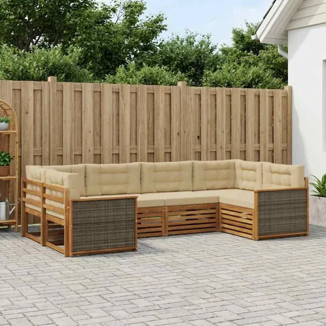 vidaXL Buiten bankenset 6 st 6-zits Natuurlijk en Beige