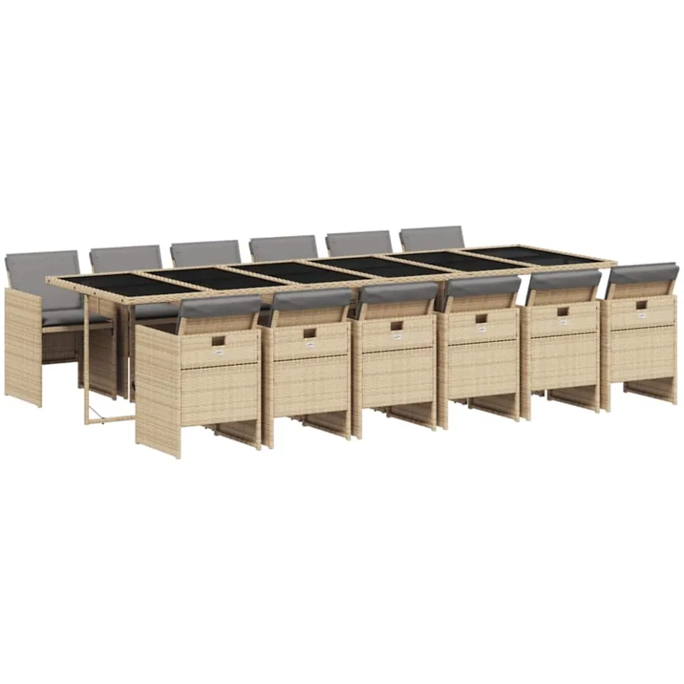vidaXL 13-delige Tuinset met kussens poly rattan gemengd beige, foto 3