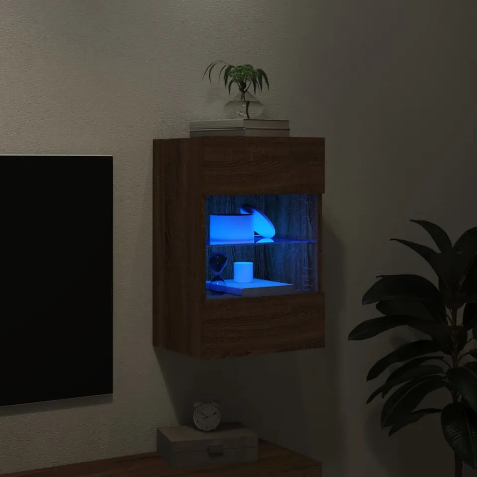 vidaXL Tv-wandmeubel met LED-verlichting 40x30x60,5 cm gerookt eiken, foto 4