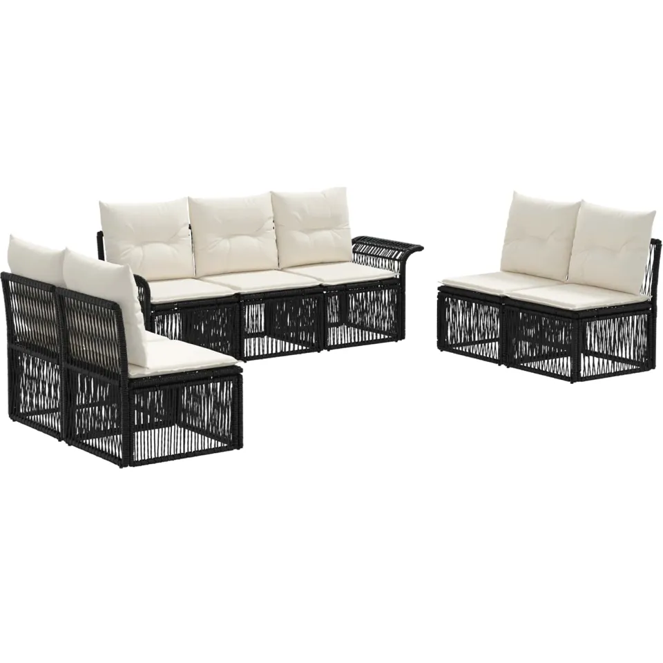 vidaXL Tuinbankenset 7 st 7-zits Zwart poly rattan, foto 3