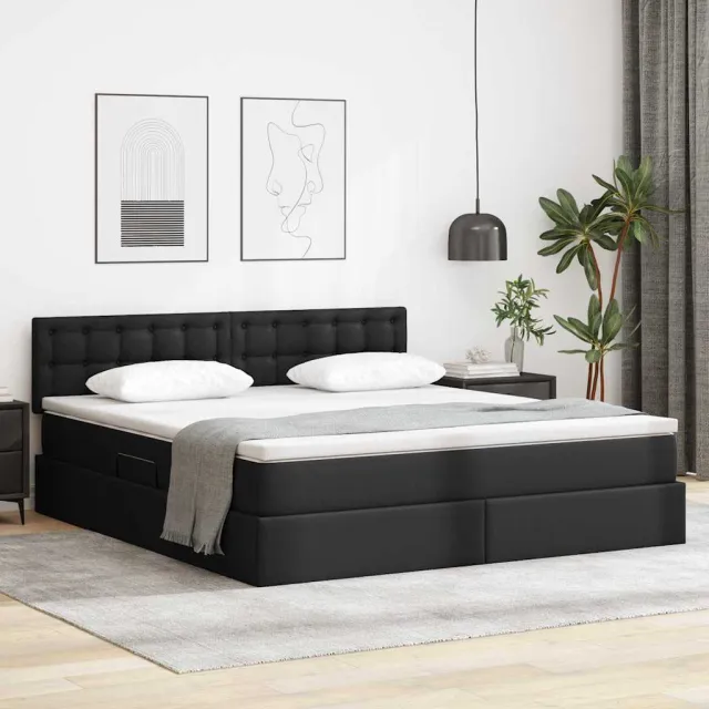 vidaXL Opslag bed met matras met opslag Zwart 180 x 200 cm Nep Leer
