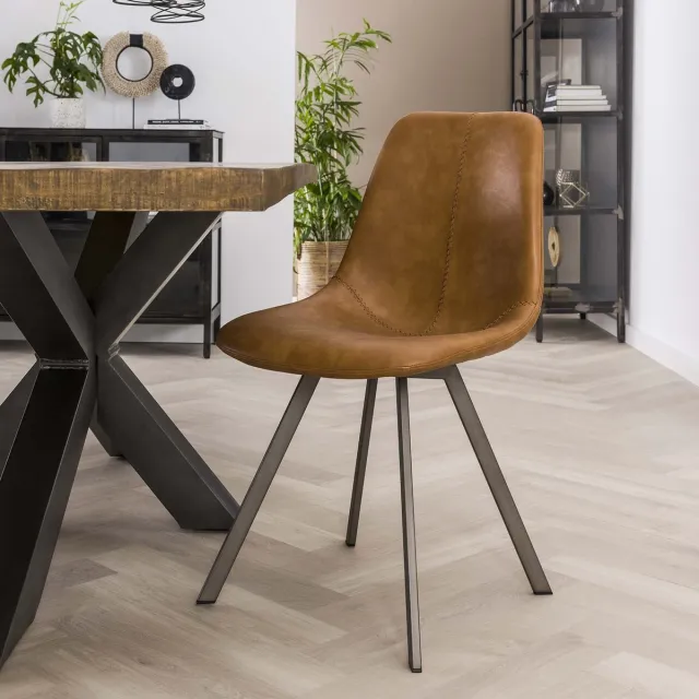 Dimehouse Set van 4 Industriële Eetkamerstoelen Benjie Kunstleer - Zonder Armleuningen Taupe
