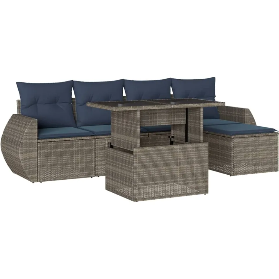 vidaXL 6-delige tuinbankset met kussens, grijs polyrotan, foto 3