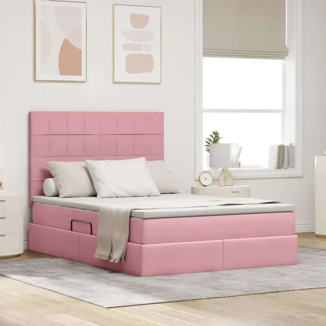 vidaXL LED Opslagbed met Matras Roze 140 x 200 cm Fluweel