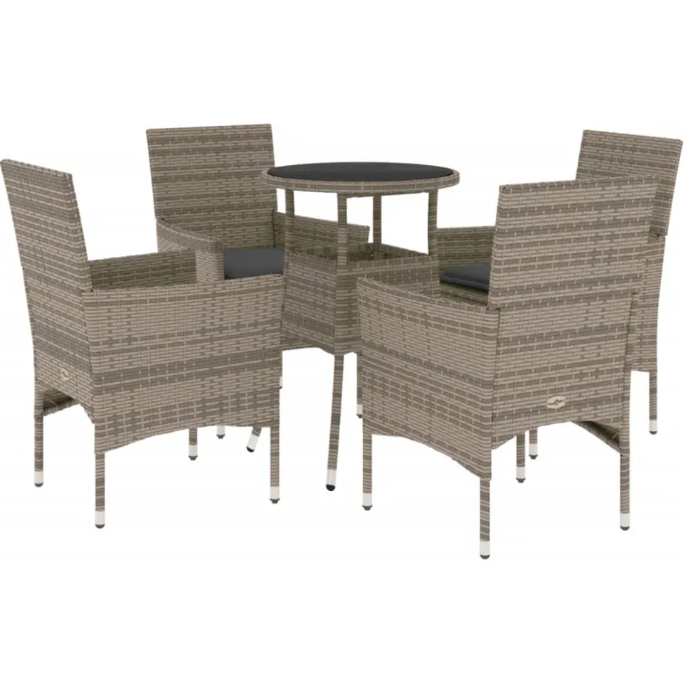 vidaXL 5-delige Tuinset met kussens poly rattan en glas grijs, foto 3