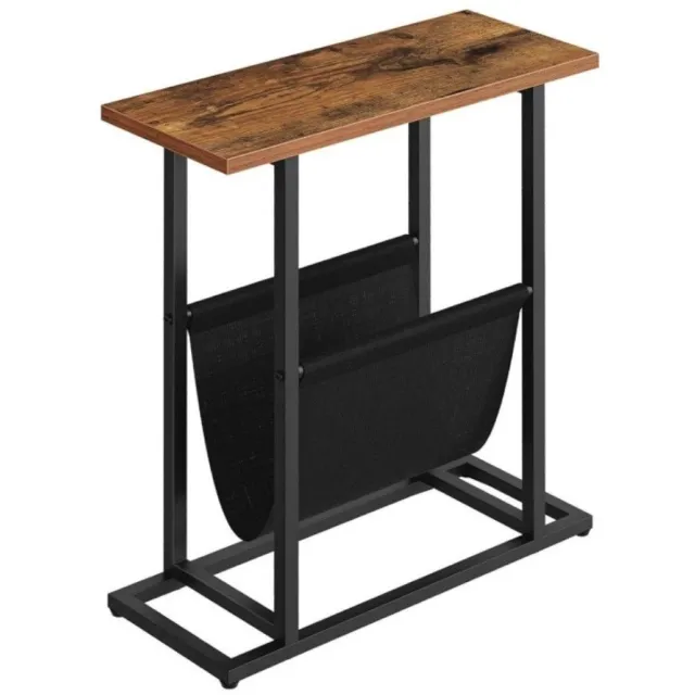 Ceruzo Bijzettafel met Tijdschriftenhouder – Smal – Zwart Bruin - H55 cm