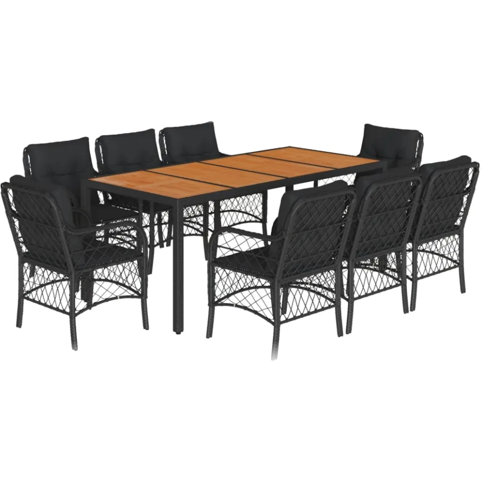 vidaXL 9-delige Tuinset poly rattan zwart, foto 3
